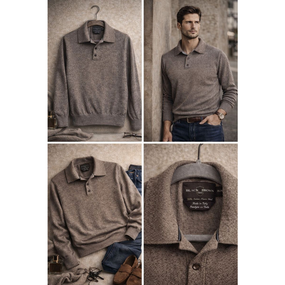 Men’s Black Brown 1826 Italian Merino Wool Crewneck Sweater Size XL - Picture 5 of 13